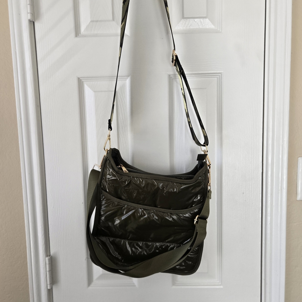 Quilted Crossbody Shoulder Bag in Olive Green
